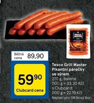Pikantní párečky se sýrem Grill Master Tesco