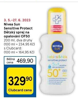 Sprej dětský na opalování OF 50+ Sensitive Sun Nivea