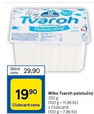 Tvaroh polotučný z Poděbrad Milko