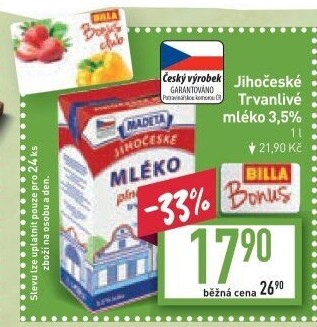 Mléko trvanlivé Jihočeské Madeta - 3,5% plnotučné