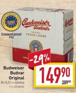 Pivo světlý ležák Original Budweiser Budvar
