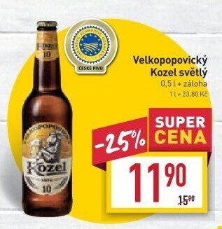 Pivo světlé výčepní 10°Velkopopovický Kozel
