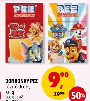 Dražé s dětským motivem PEZ