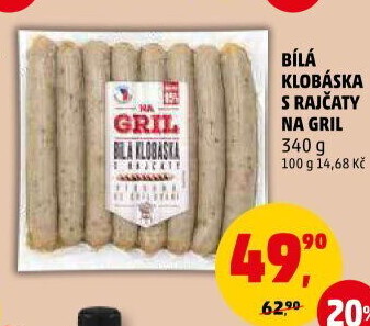 Klobása bílá s rajčaty Na gril Penny