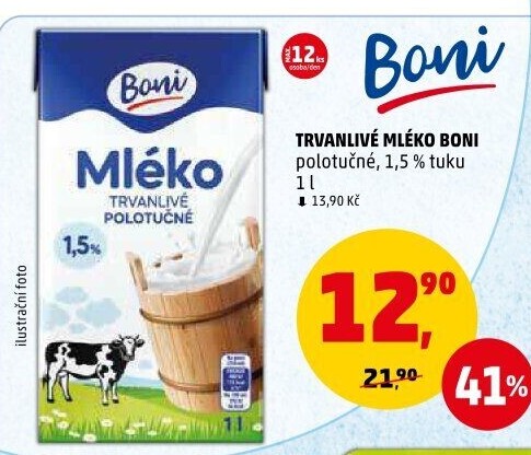 Mléko trvanlivé Boni - 1,5% polotučné