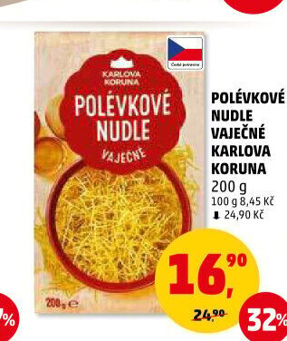Polévkové nudle vaječné Karlova Koruna