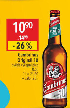 Pivo světlé výčepní Originál 10° Gambrinus
