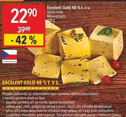 Sýr Excelent Gold s rajčaty a bazalkou Moravia