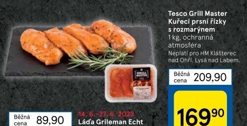 Kuřecí prsní řízky marinované Rozmarýn Grill Master Tesco