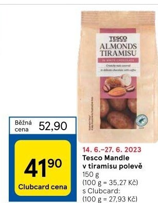Mandle v čokoládě Tesco