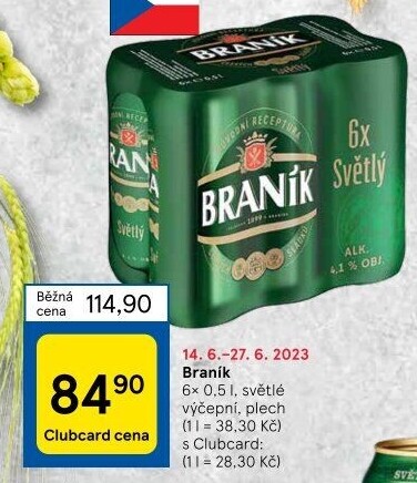 Pivo světlé výčepní 10° Braník