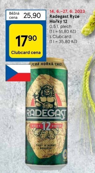 Pivo světlý ležák 12° Ryze hořká Radegast