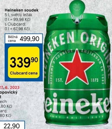 Pivo světlý ležák Heineken - soudek