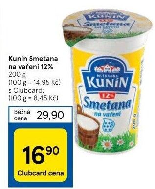 Smetana na vaření Kunín 12%