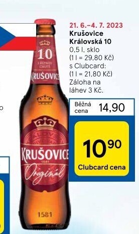 Pivo světlé výčepní Originál Královská 10° Krušovice