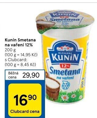 Smetana na vaření Kunín 12%