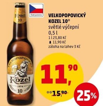 Pivo světlé výčepní 10°Velkopopovický Kozel