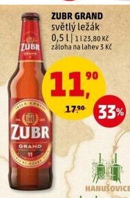 Pivo světlý ležák 11° Grand Pivovar Zubr