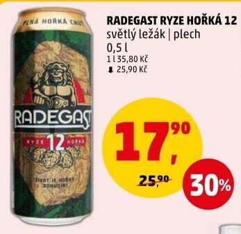 Pivo světlý ležák 12° Ryze hořká Radegast