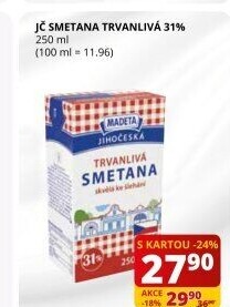 Smetana ke šlehání trvanlivá Jihočeská Madeta 31%