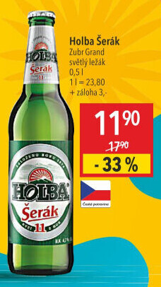 Pivo světlý ležák 11° Šerák Holba