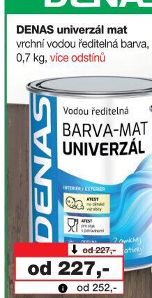 Vodou ředitelná vrchní barva Denas Uni Mat