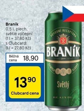 Pivo světlé výčepní 10° Braník
