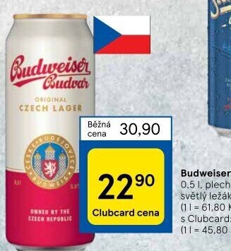 Pivo světlý ležák Budweiser Budvar