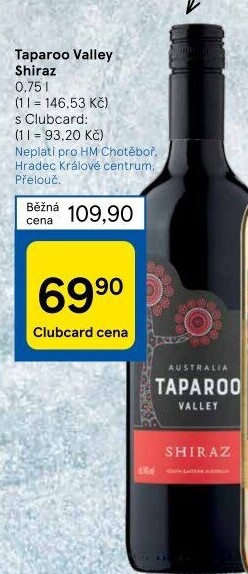 Víno Valley Shiraz Taparoo Tesco