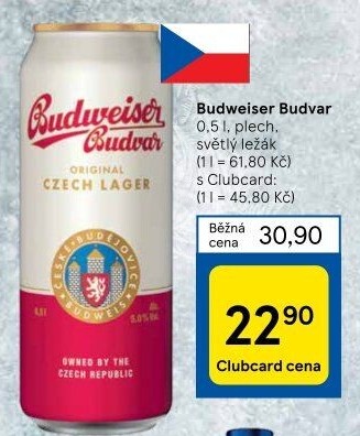 Pivo světlý ležák Original Budweiser Budvar