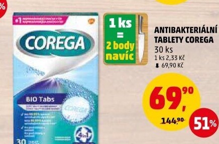 Antibakteriální tablety na zubní protézy Corega