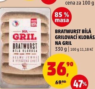 Klobása bílá grilovací bratwurst Na gril Penny