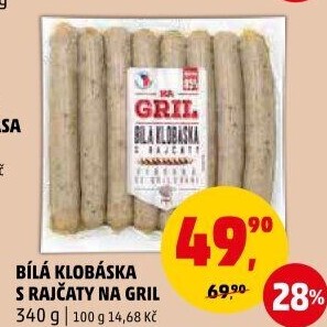 Klobása bílá s rajčaty Na gril Penny