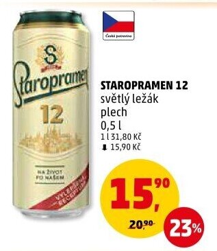 Pivo světlý ležák 12° Staropramen