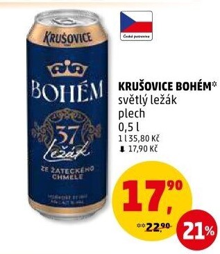 Pivo světlý ležák Bohém Krušovice