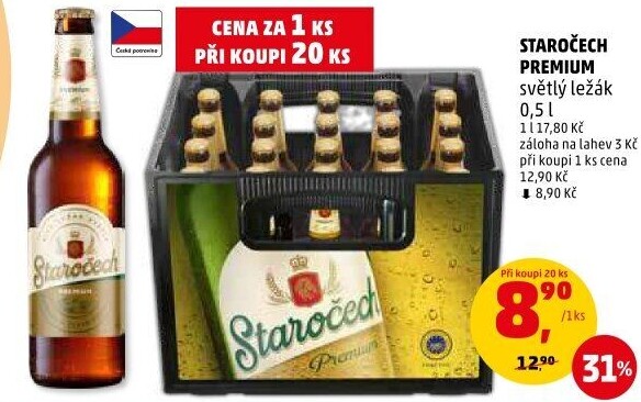 Pivo světlý ležák Premium Staročech