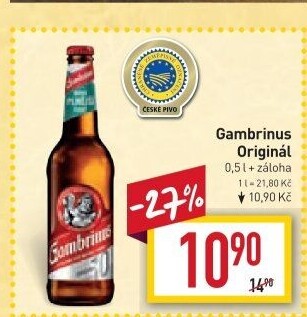 Pivo světlé výčepní Originál 10° Gambrinus