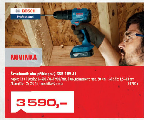 Aku příklepový šroubovák GSB 185-LI Bosch Professional
