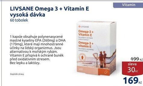 Doplněk stravy Omega 3 rybí olej + vitamin E Livsane