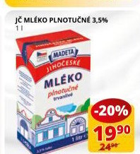 Mléko trvanlivé Jihočeské Madeta - 3,5% plnotučné