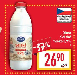 Mléko čerstvé selské Olma - 3,9% plnotučné