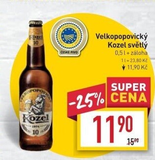 Pivo světlé výčepní 10°Velkopopovický Kozel