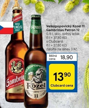 Pivo ležák 11° Velkopopovický Kozel