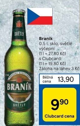 Pivo světlé výčepní 10° Braník