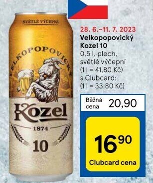 Pivo světlé výčepní 10°Velkopopovický Kozel