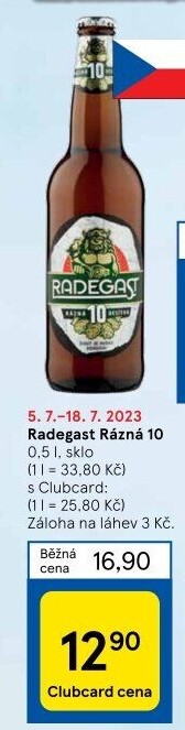 Pivo světlé výčepní Rázná 10° Radegast