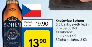 Pivo světlý ležák Bohém Krušovice