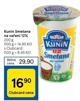 Smetana na vaření Kunín 12%