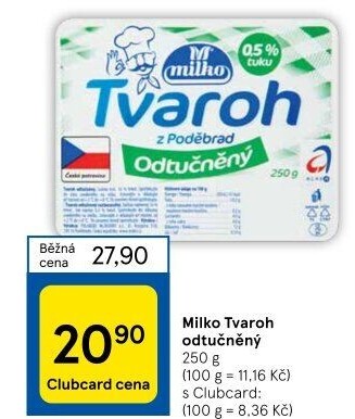 Tvaroh měkký odtučněný z Poděbrad Milko