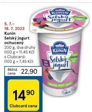 Ochucený jogurt selský Kunín